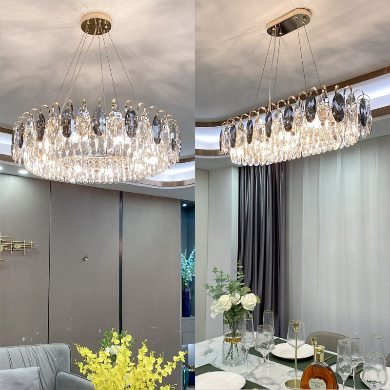 Chandelier Cristal K9 - Luminaire Élégant en Métal Rose Gold, LED Dimmable, Plusieurs Tailles