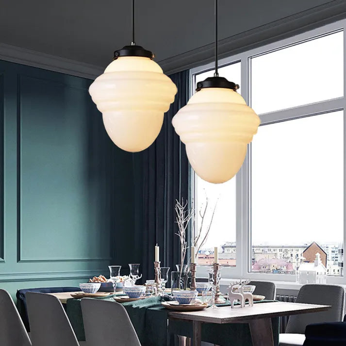 Suspension Géométrique en Verre Blanc Mat – Éclairage Vintage Élégant