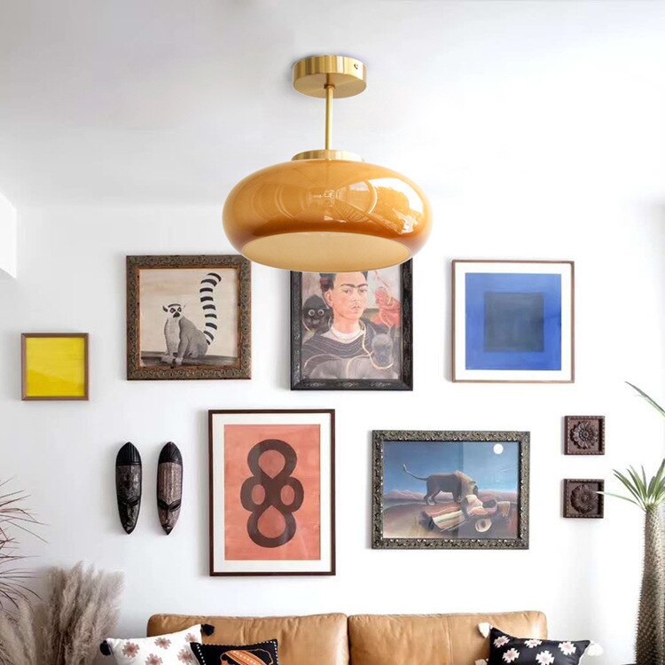 Plafonnier Vintage Semi Flush 11" avec Abat-jour en Verre Orange – Élégance Rétro et Lumière