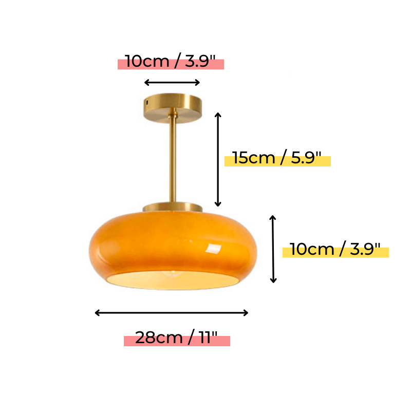 Plafonnier Vintage Semi Flush 11" avec Abat-jour en Verre Orange – Élégance Rétro et Lumière