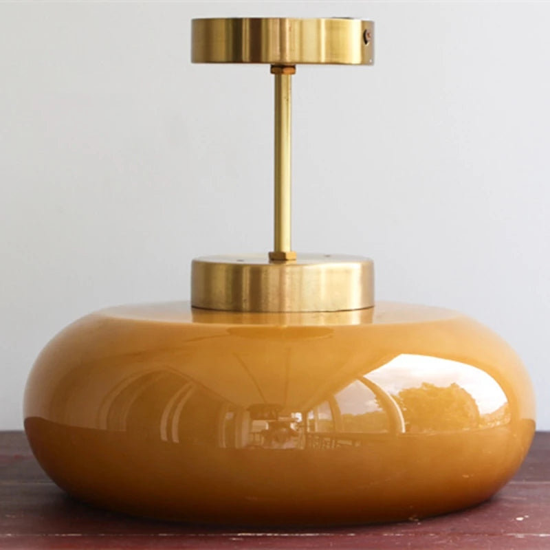 Plafonnier Vintage Semi Flush 11" avec Abat-jour en Verre Orange – Élégance Rétro et Lumière