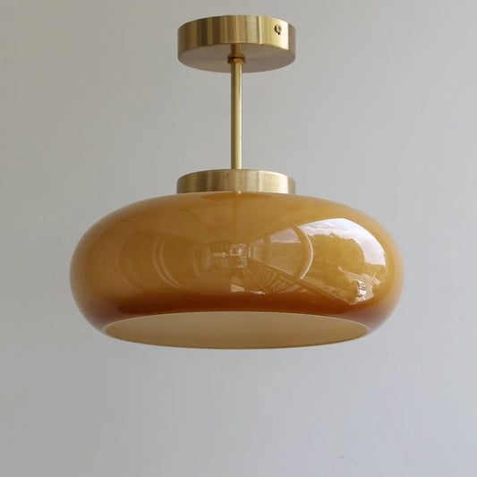 Plafonnier Vintage Semi Flush 11" avec Abat-jour en Verre Orange – Élégance Rétro et Lumière