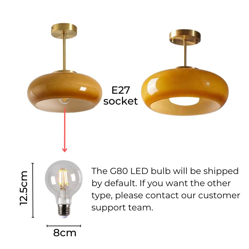 Plafonnier Vintage Semi Flush 11" avec Abat-jour en Verre Orange – Élégance Rétro et Lumière