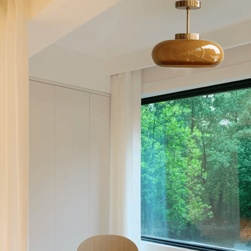 Plafonnier Vintage Semi Flush 11" avec Abat-jour en Verre Orange – Élégance Rétro et Lumière