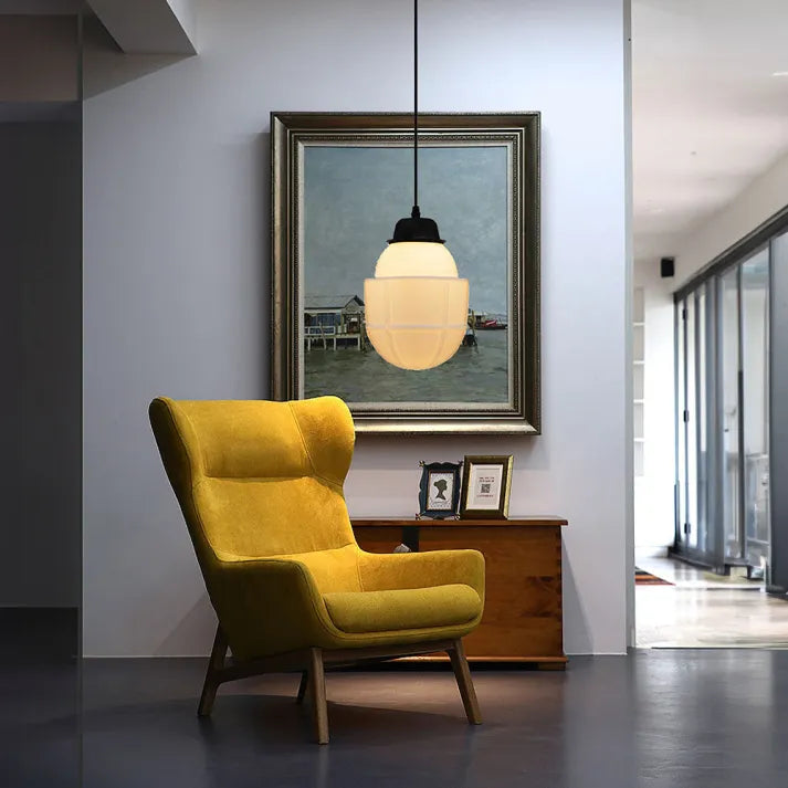 Suspension Géométrique en Verre Blanc Mat – Éclairage Vintage Élégant