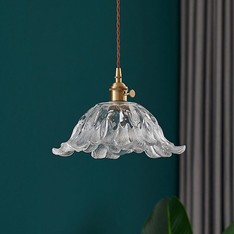 Suspension en Verre en Forme de Fleur - Lampe Pendante Élégante avec Finition en Or