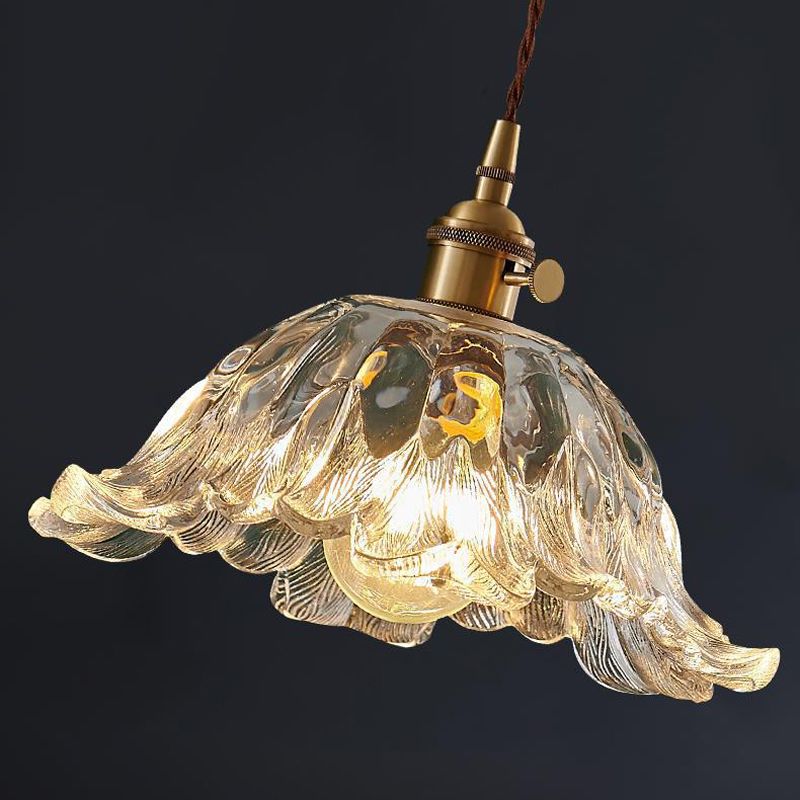 Suspension en Verre en Forme de Fleur - Lampe Pendante Élégante avec Finition en Or