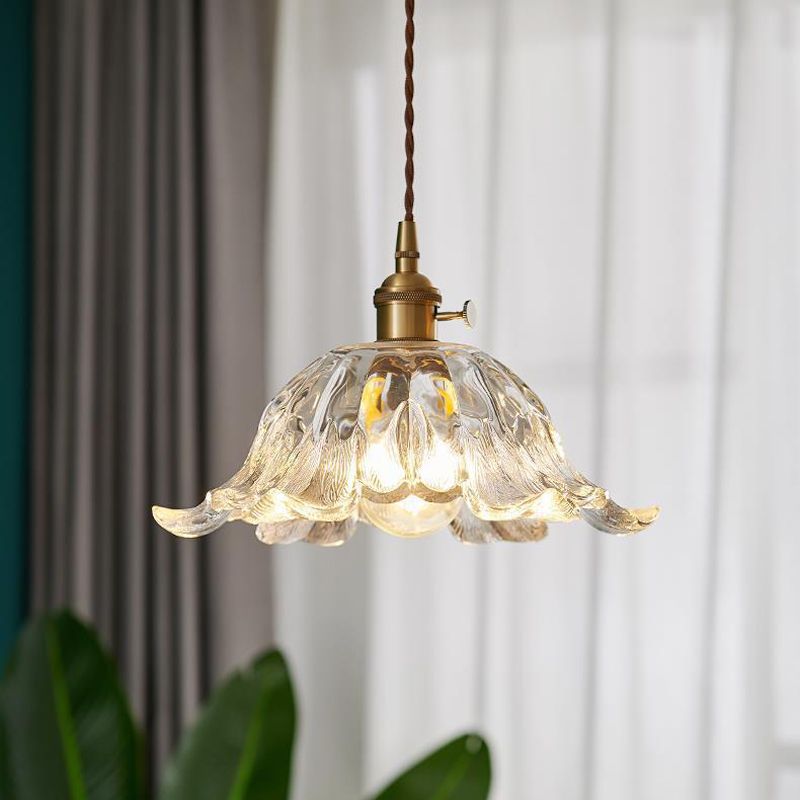 Suspension en Verre en Forme de Fleur - Lampe Pendante Élégante avec Finition en Or
