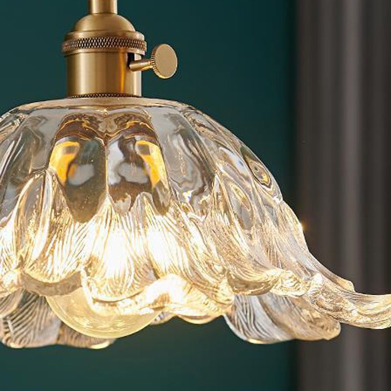 Suspension en Verre en Forme de Fleur - Lampe Pendante Élégante avec Finition en Or