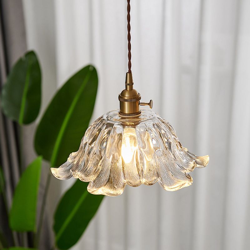 Suspension en Verre en Forme de Fleur - Lampe Pendante Élégante avec Finition en Or