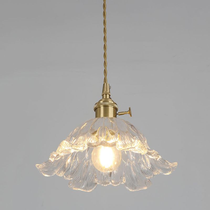 Suspension en Verre en Forme de Fleur - Lampe Pendante Élégante avec Finition en Or