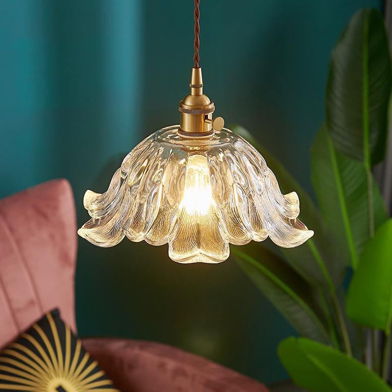 Suspension en Verre en Forme de Fleur - Lampe Pendante Élégante avec Finition en Or