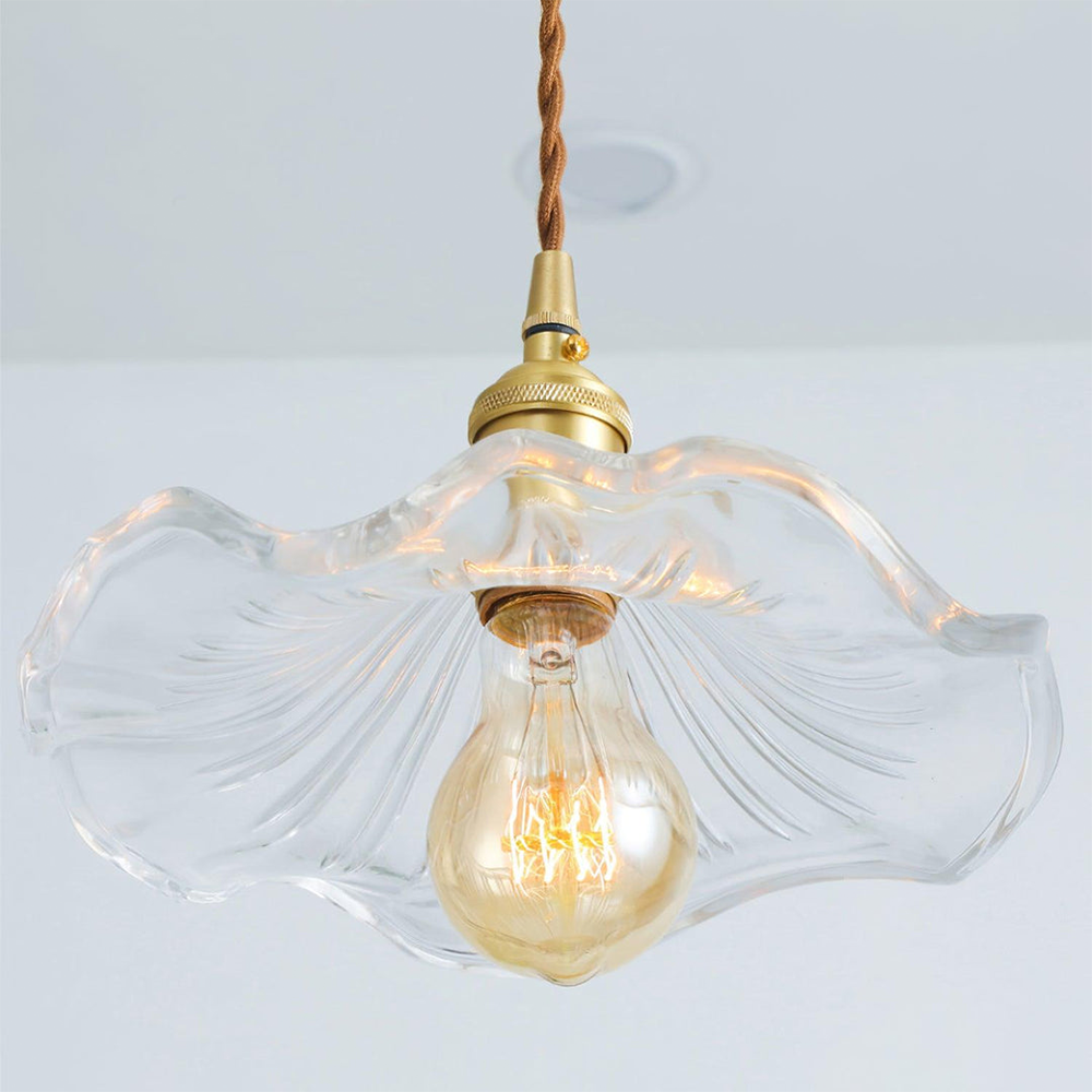 Suspension LED en Verre Floral – Élégance et Ambiance Chaleureuse E27