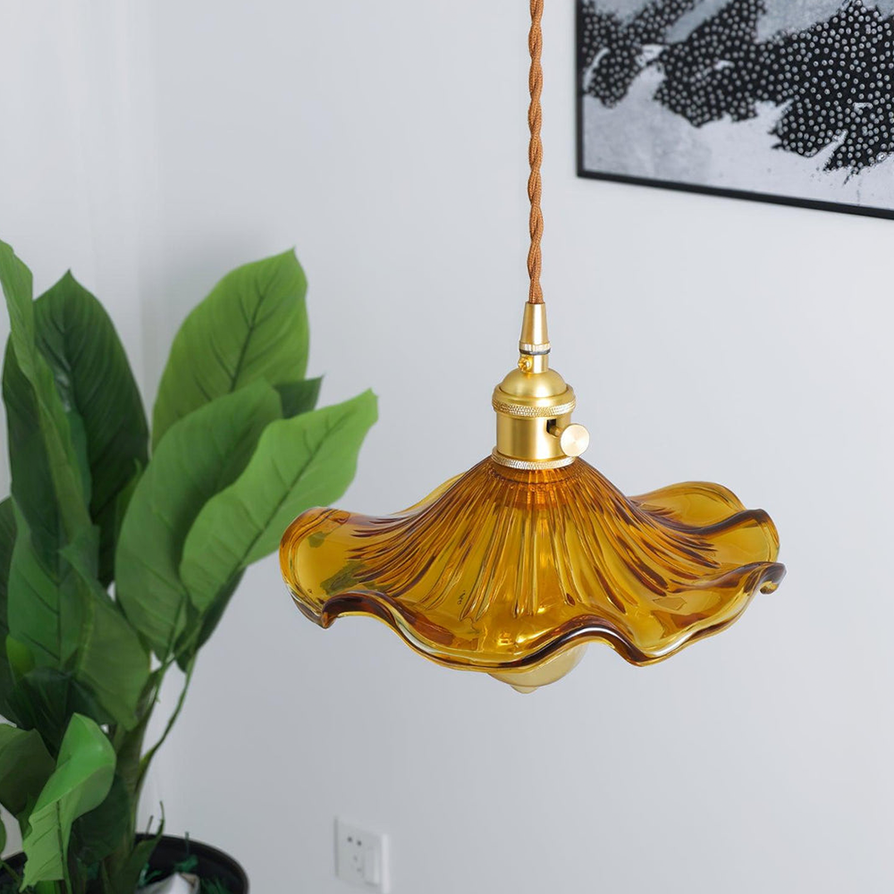Suspension LED en Verre Floral – Élégance et Ambiance Chaleureuse E27