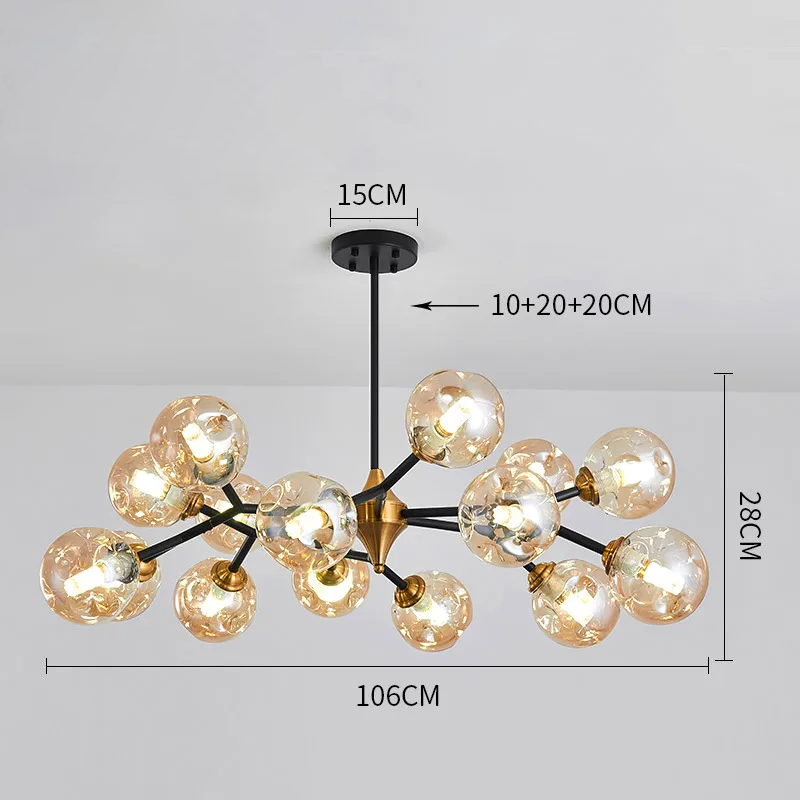 Chandelier Plafonnier en Verre Soufflé LED - Éclairage Moderne et Élégant pour Salon et Chambre