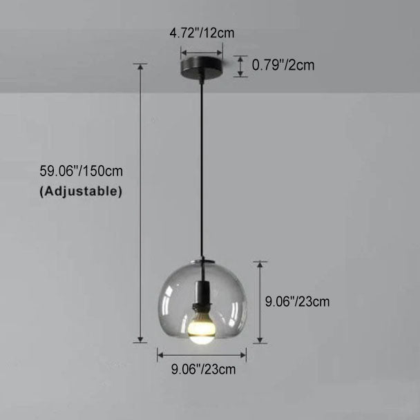 Suspension en Verre Soufflé Gris - Lampe Moderne avec Hauteur Réglable