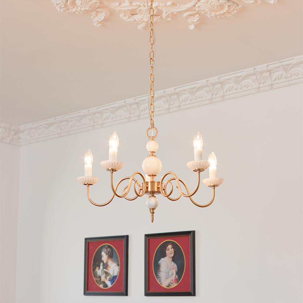 Chandelier Vintage en Verre et Laiton - Élégance Classique pour Votre Intérieur