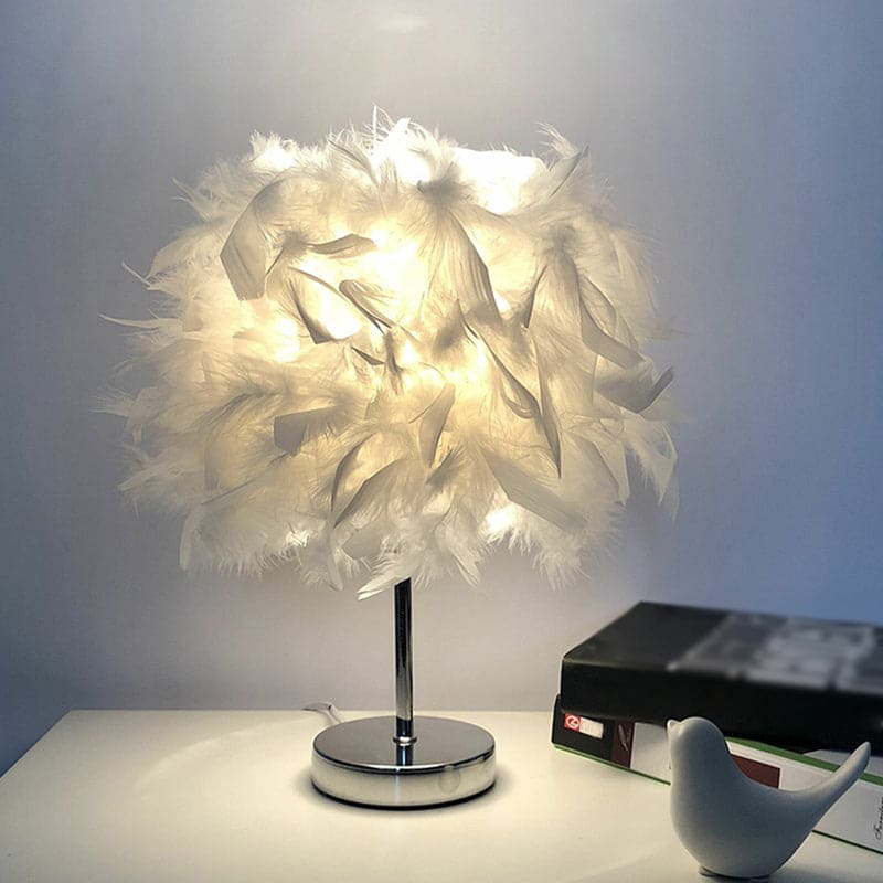 FeatherGlow - Grande lampe de table ronde avec plumes