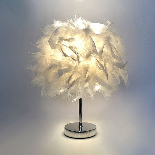 FeatherGlow - Grande lampe de table ronde avec plumes