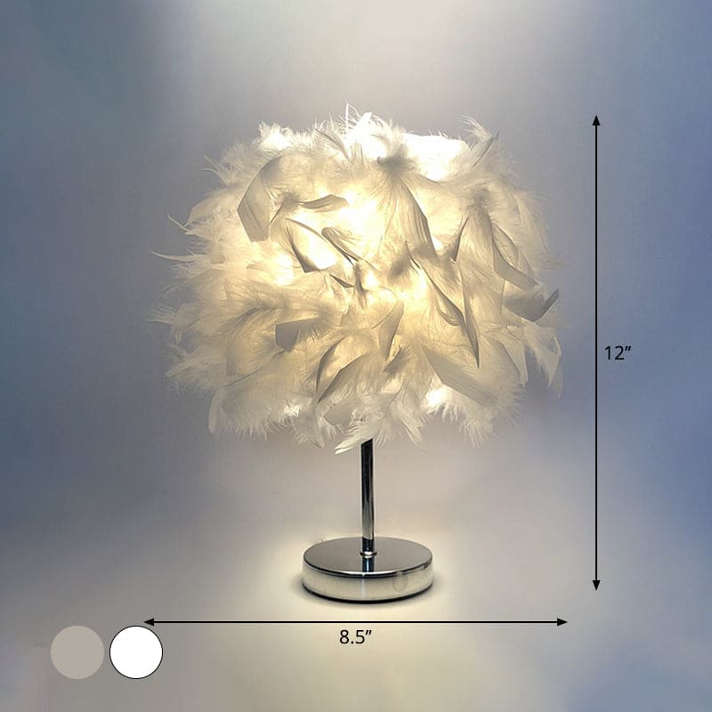 FeatherGlow - Grande lampe de table ronde avec plumes