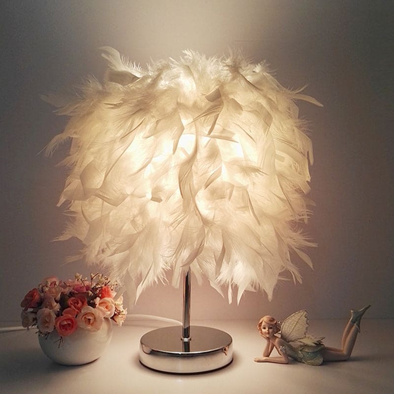 FeatherGlow - Grande lampe de table ronde avec plumes