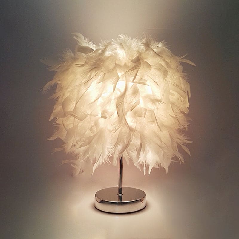 FeatherGlow - Grande lampe de table ronde avec plumes