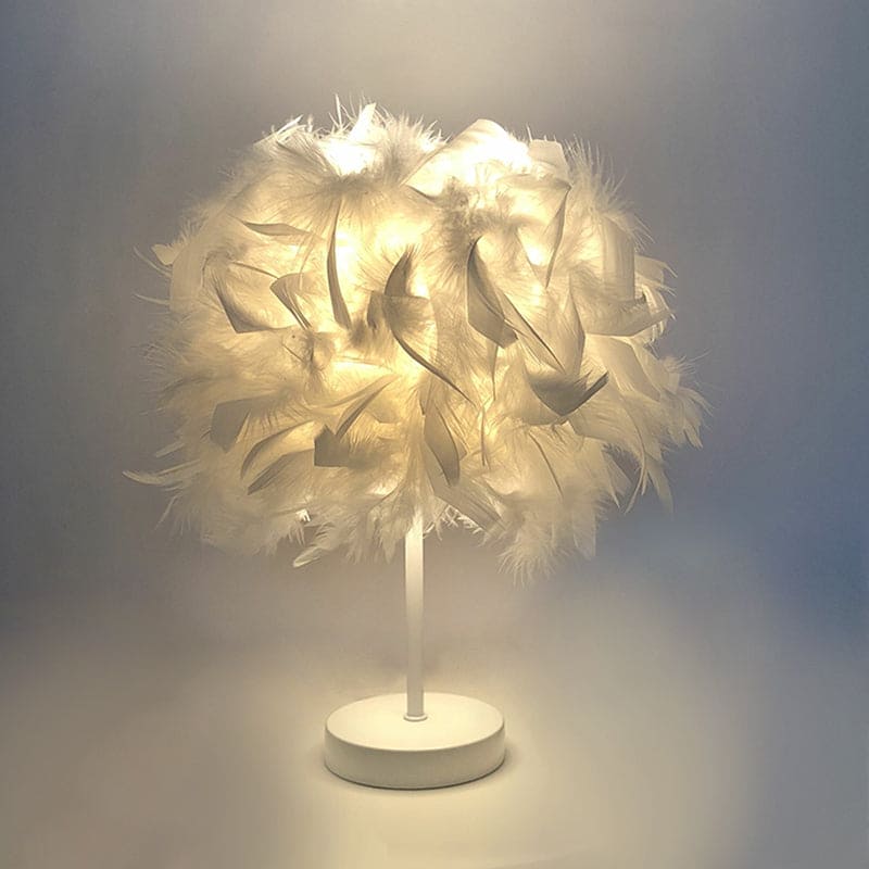 FeatherGlow - Grande lampe de table ronde avec plumes