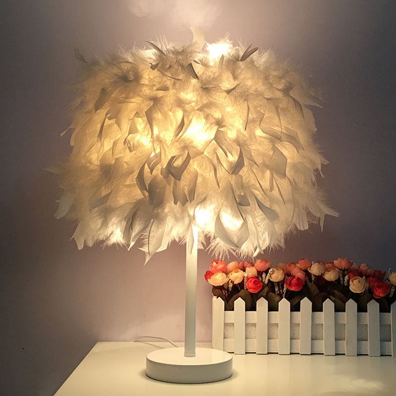 FeatherGlow - Grande lampe de table ronde avec plumes