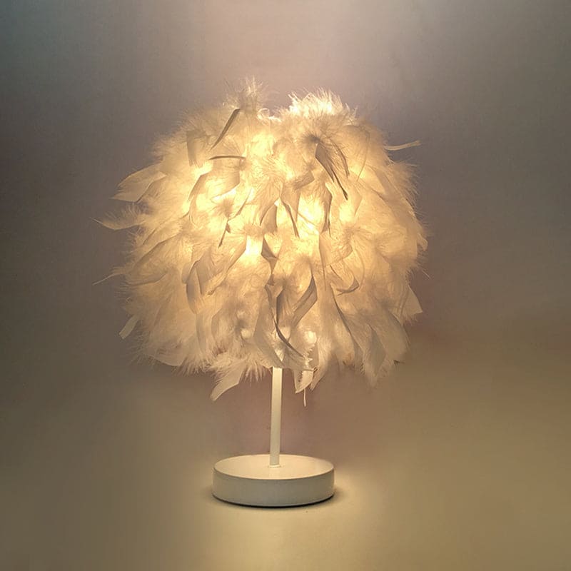 FeatherGlow - Grande lampe de table ronde avec plumes