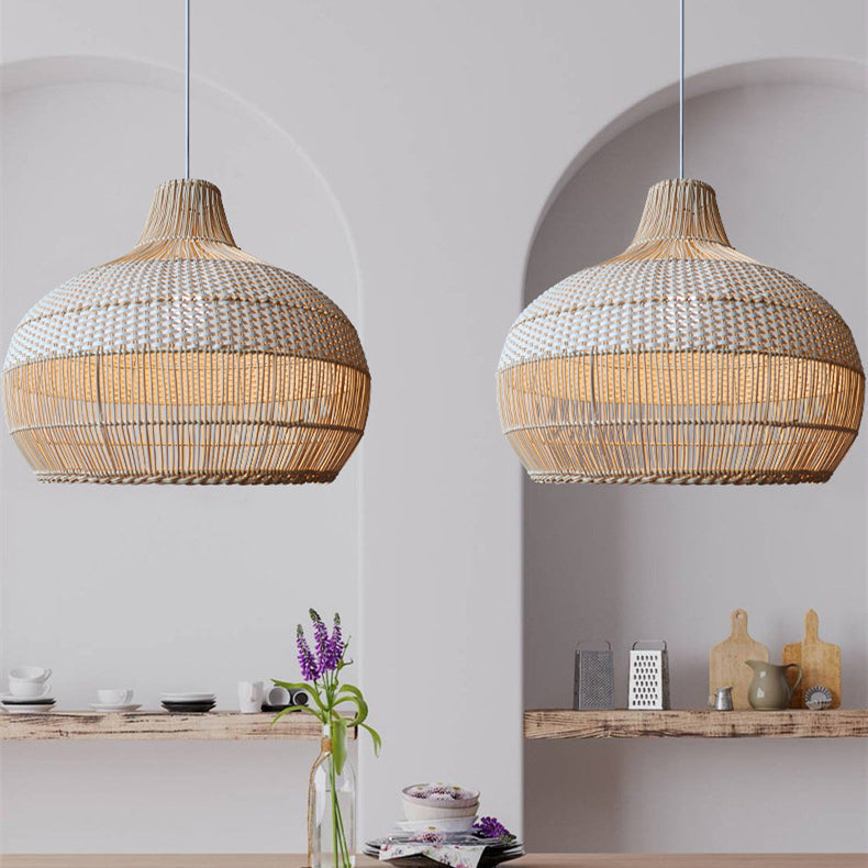 Lampe Suspendue Tressée en Rattan Naturel – Applique de Plafond Élégante et Organique