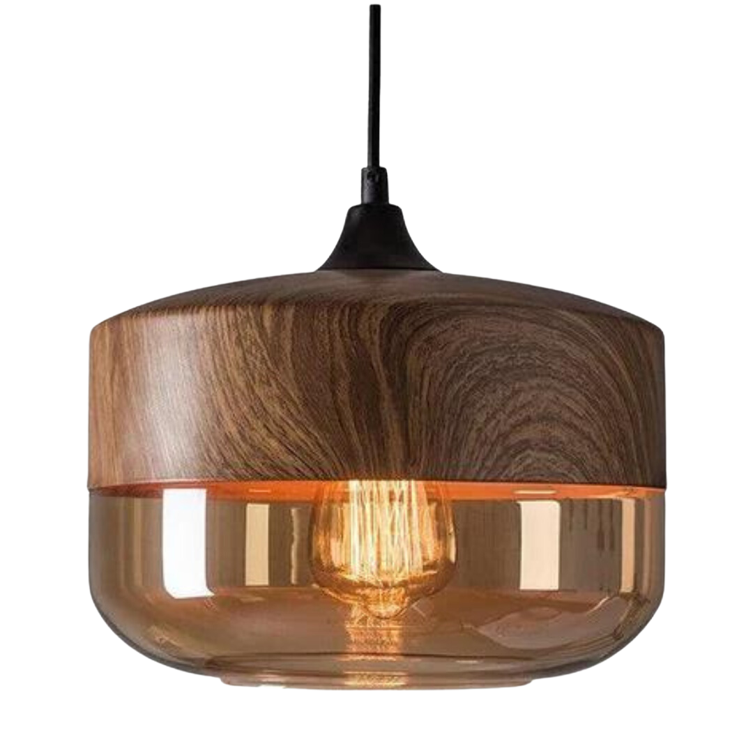 Suspension NordLuna – Élégance Scandinave en Bois et Verre Teinté