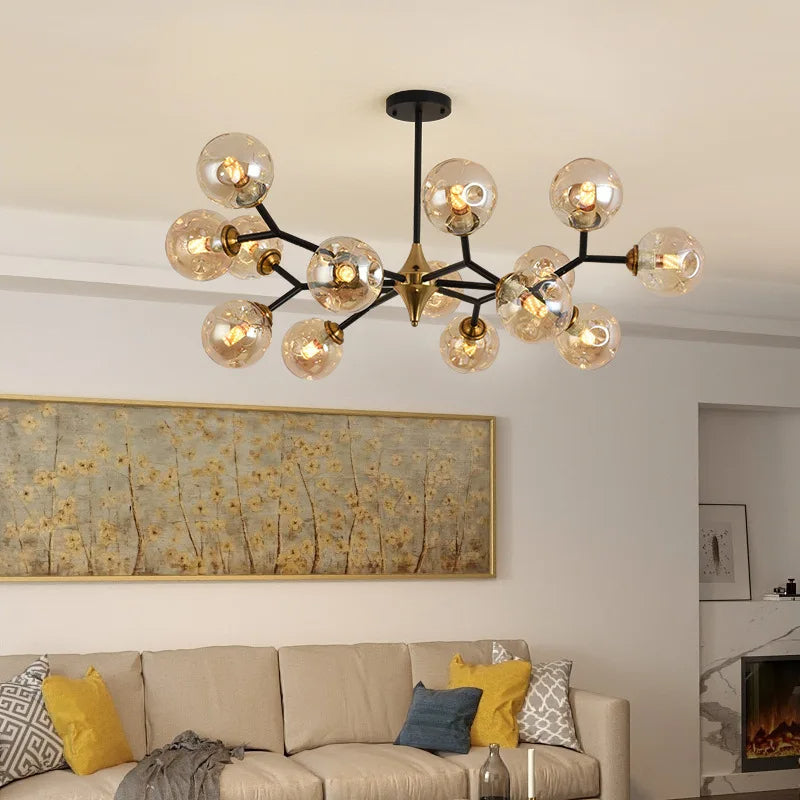 Chandelier Plafonnier en Verre Soufflé LED - Éclairage Moderne et Élégant pour Salon et Chambre
