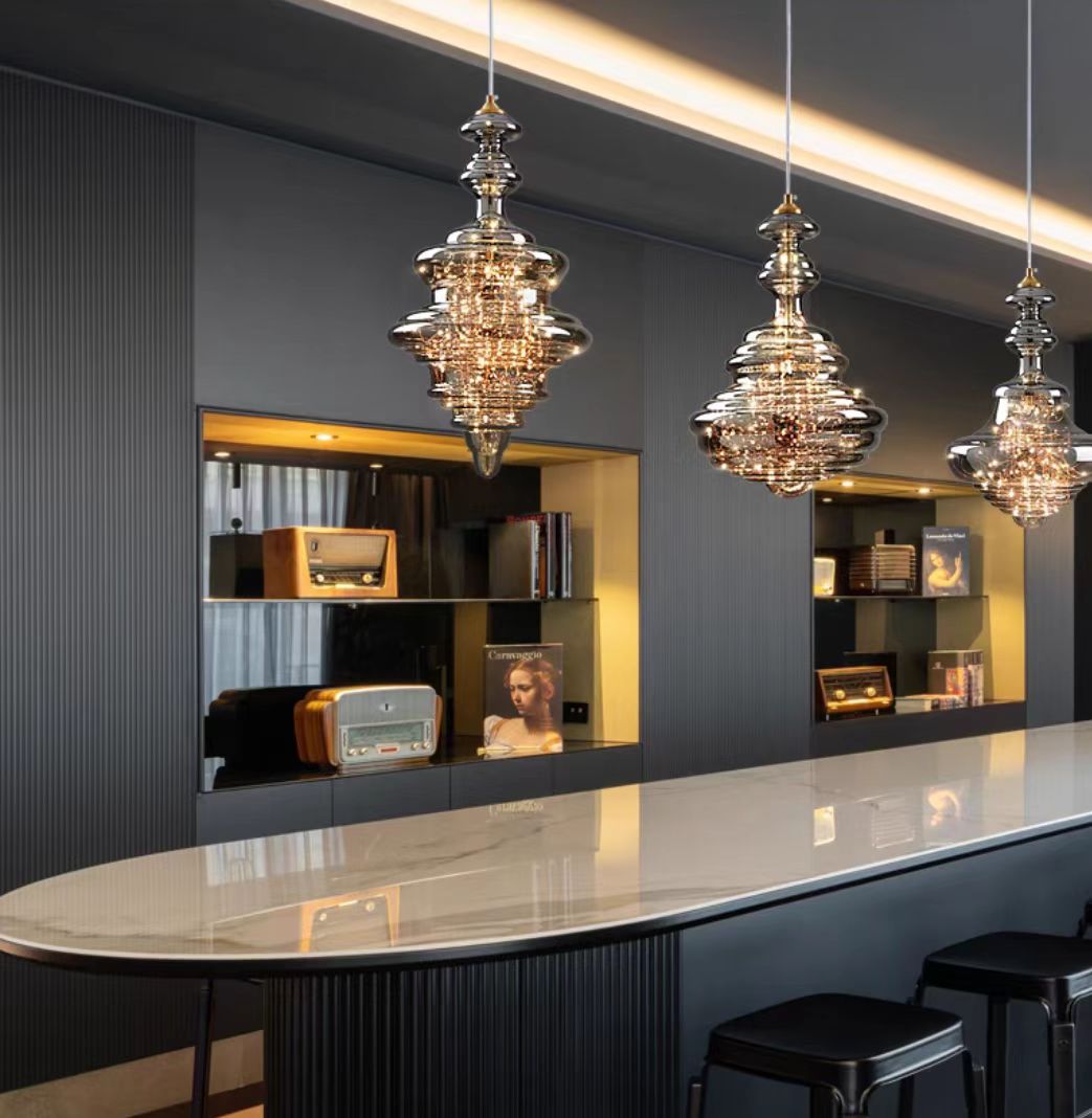 Suspension Moderne en Verre et Laiton – Éclairage Élégant pour Salon et Cuisine