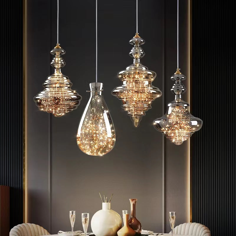 Suspension Moderne en Verre et Laiton – Éclairage Élégant pour Salon et Cuisine