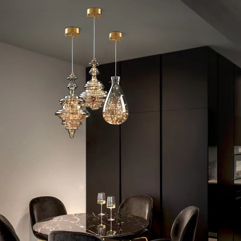 Suspension Moderne en Verre et Laiton – Éclairage Élégant pour Salon et Cuisine