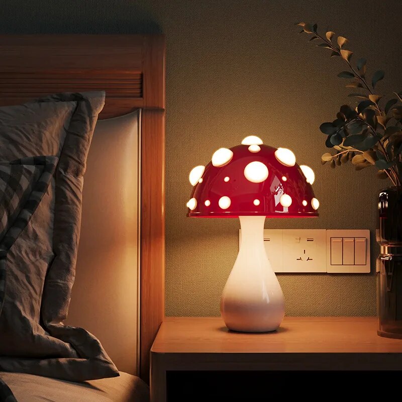 Lampe de Table Amanita - Design Inspiré du Champignon avec Lumière LED Dimmable et Option Sans Fil