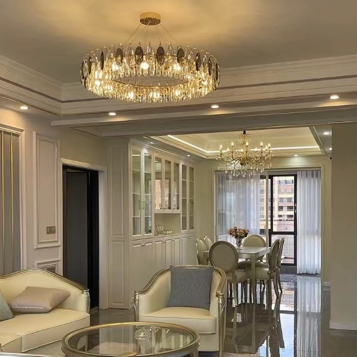 Chandelier Cristal K9 - Luminaire Élégant en Métal Rose Gold, LED Dimmable, Plusieurs Tailles