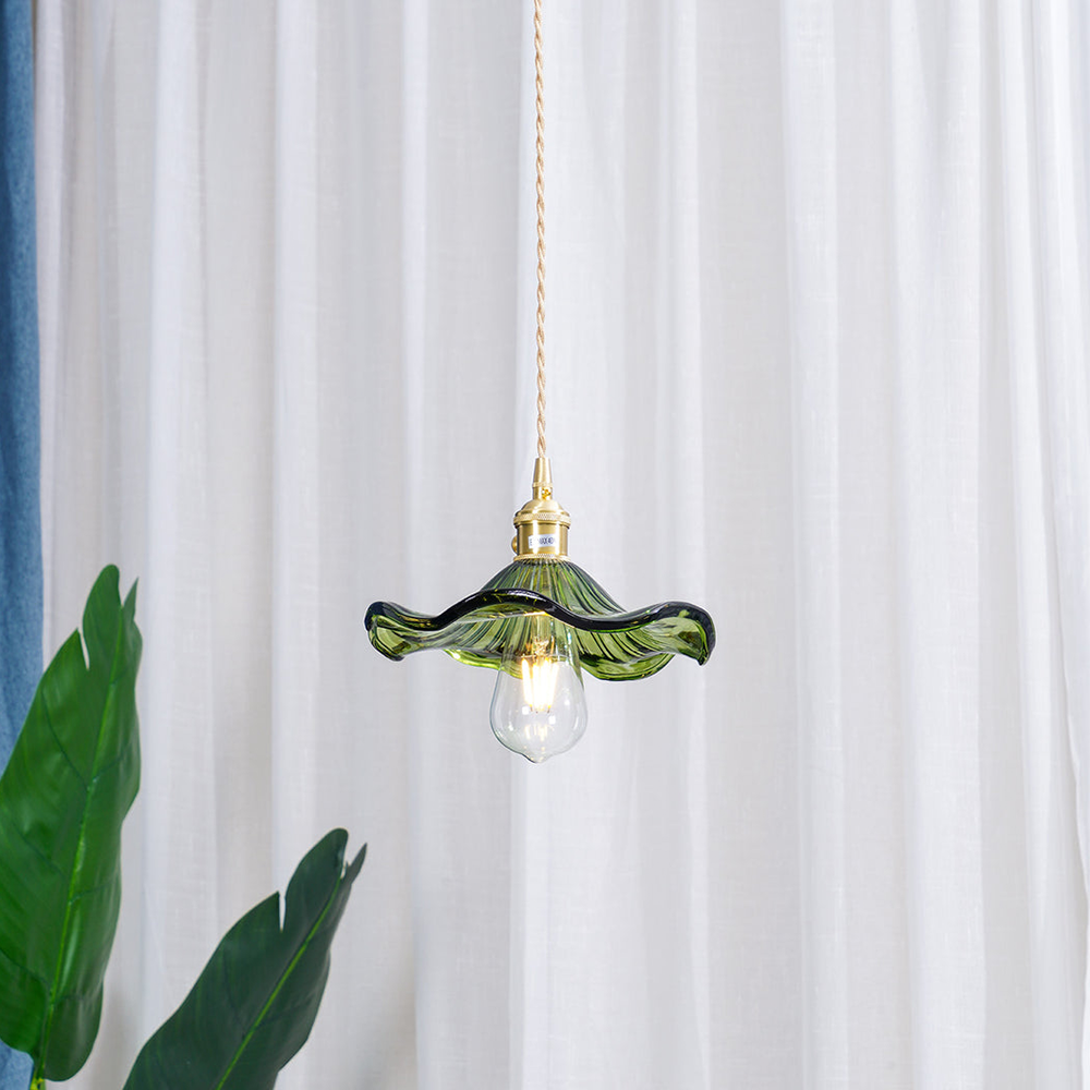 Suspension LED en Verre Floral – Élégance et Ambiance Chaleureuse E27
