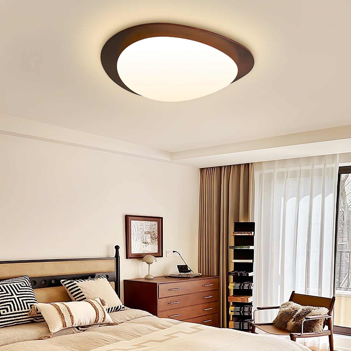 Plafonnier Scandinavian Pebble avec Grain de Bois - Design Minimaliste et LED Intégrée
