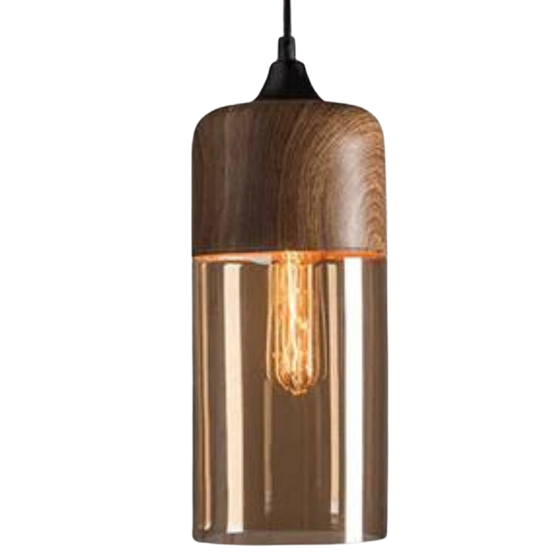 Suspension NordLuna – Élégance Scandinave en Bois et Verre Teinté