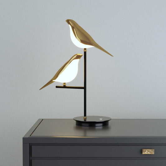 Lampe de Bureau LED BirdLamp – Design Postmoderne en Or Galvanisé