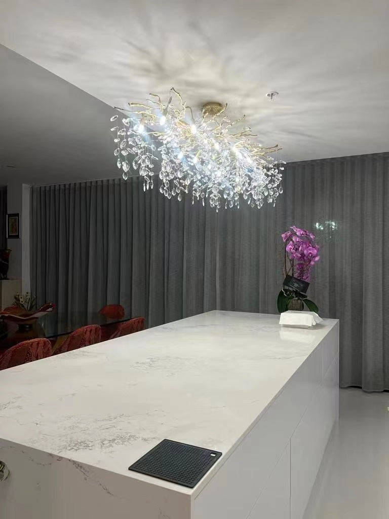 Lustre en Cristal Style Branché Français – Lustre Élégant en Aluminium et Cristal pour Salon et Salle à Manger
