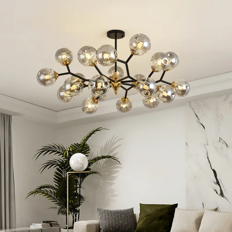 Chandelier Plafonnier en Verre Soufflé LED - Éclairage Moderne et Élégant pour Salon et Chambre