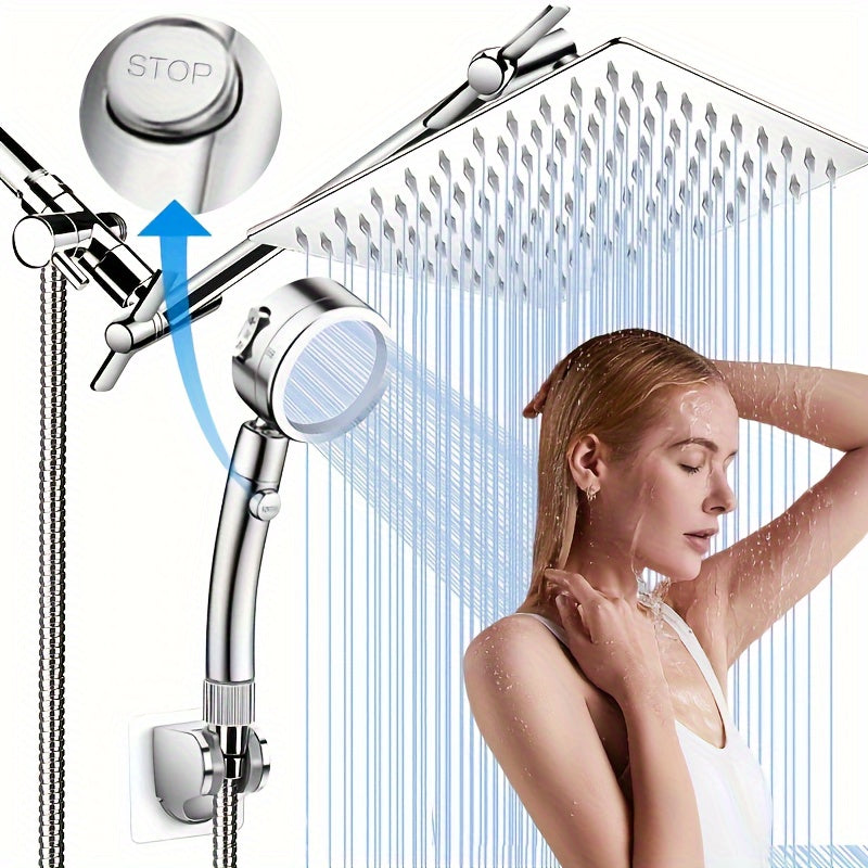 Douche à effet de pluie double à haute pression avec pulvérisateur à main