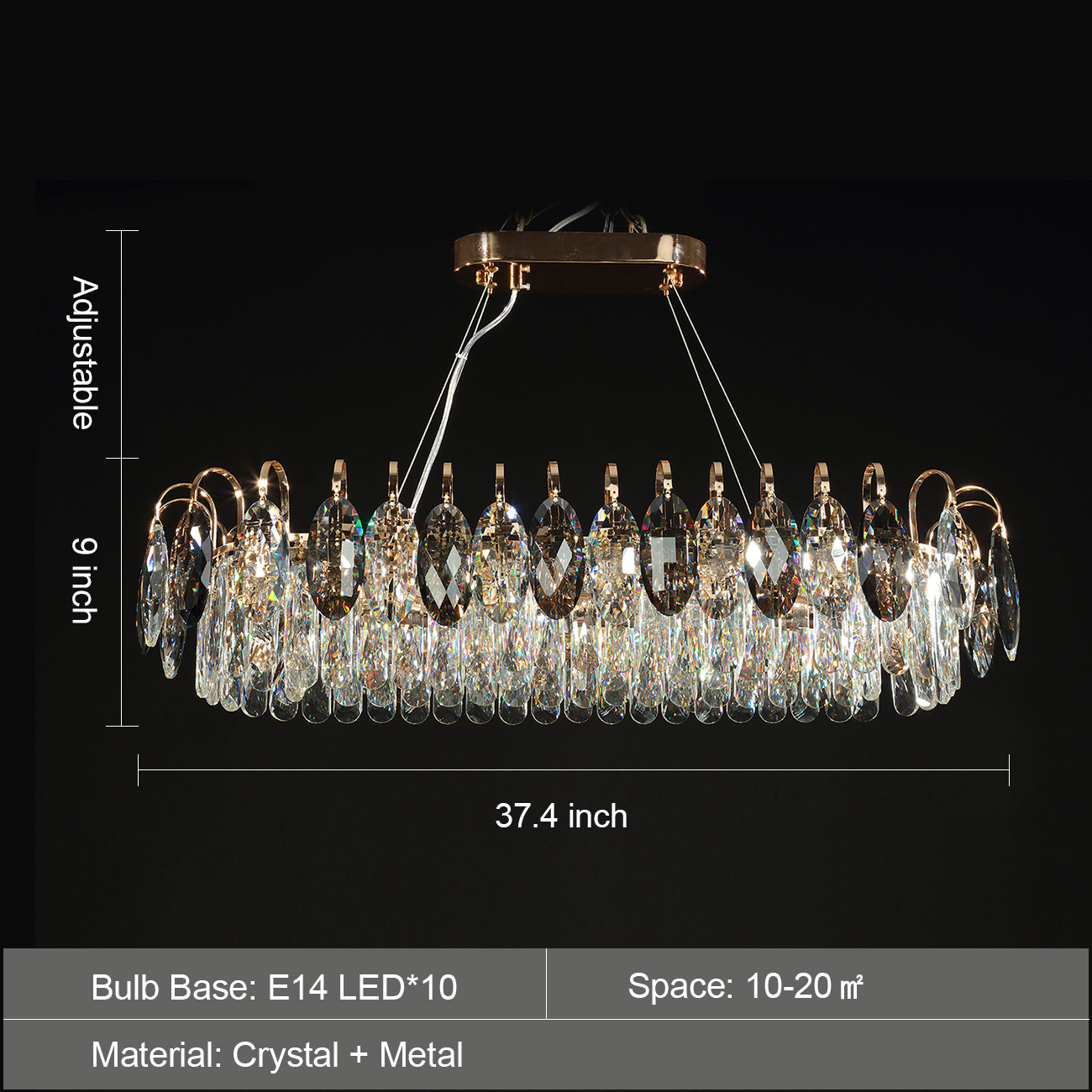 Chandelier Cristal K9 - Luminaire Élégant en Métal Rose Gold, LED Dimmable, Plusieurs Tailles