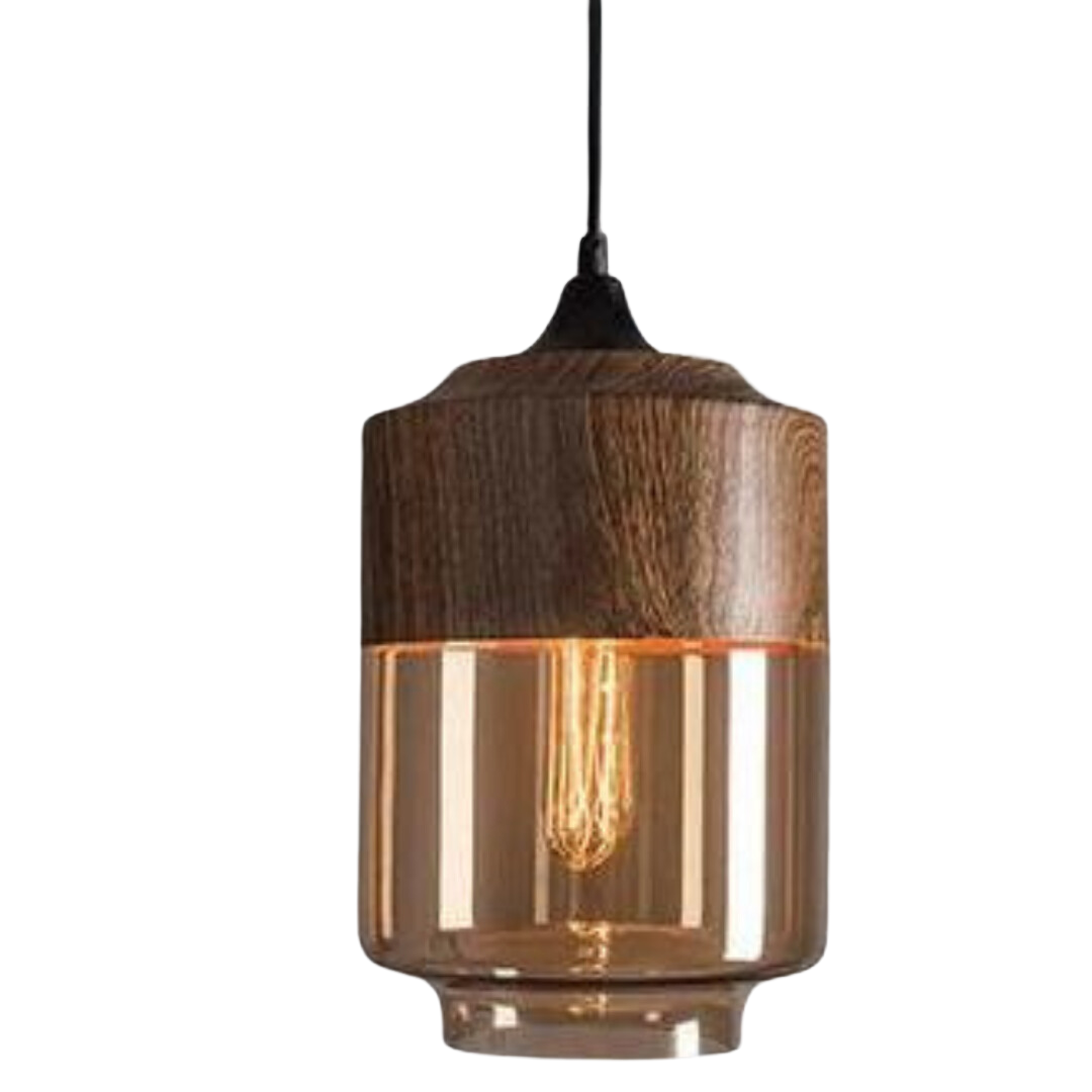 Suspension NordLuna – Élégance Scandinave en Bois et Verre Teinté