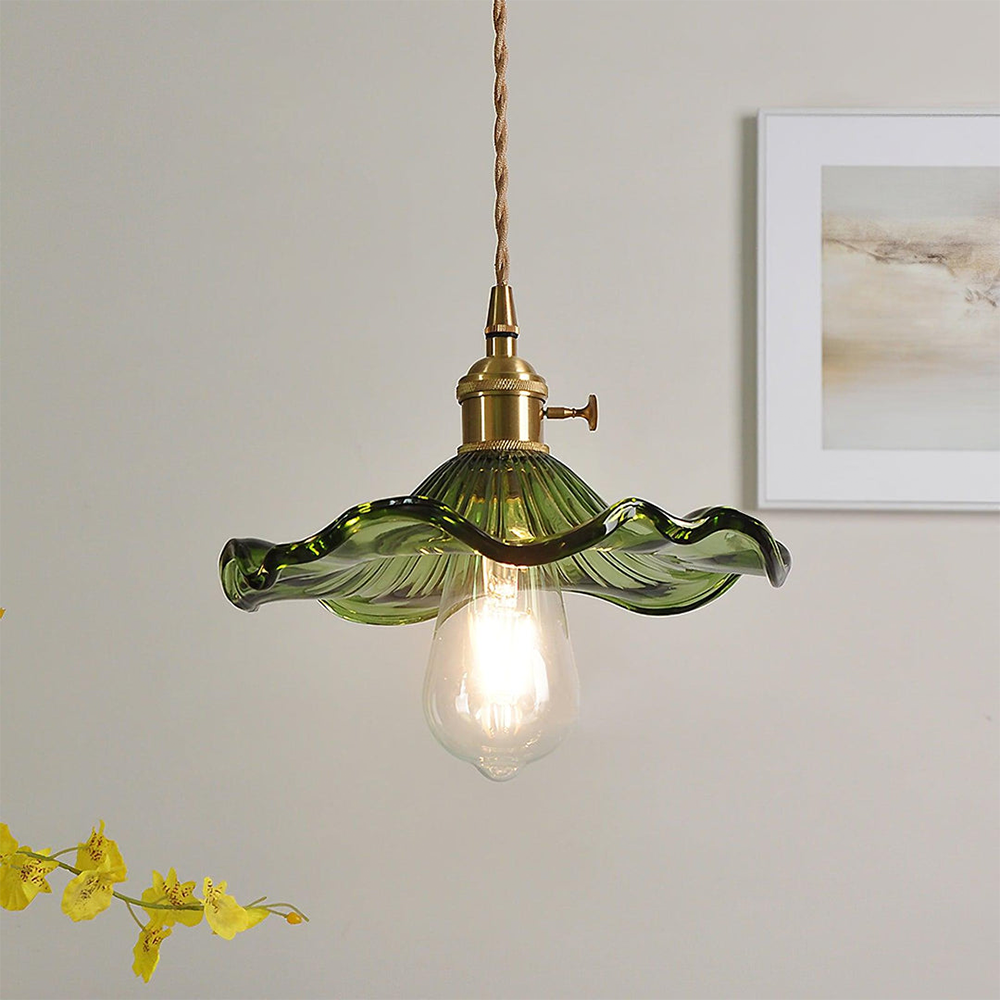Suspension LED en Verre Floral – Élégance et Ambiance Chaleureuse E27