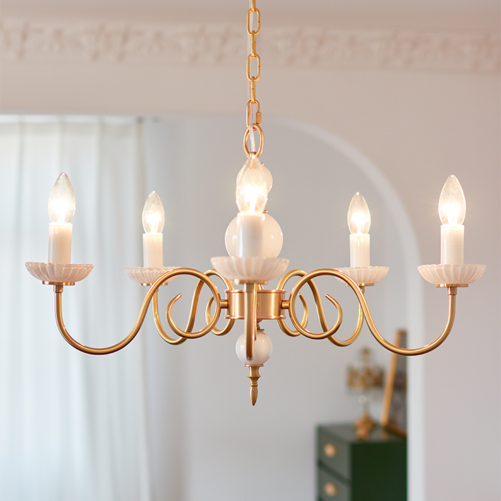 Chandelier Vintage en Verre et Laiton - Élégance Classique pour Votre Intérieur