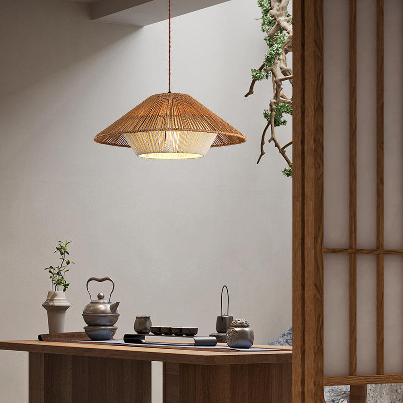 Suspension Japonaise en Osier - Lampe à Pendentif Retro-Industriel Zen avec Douille E27
