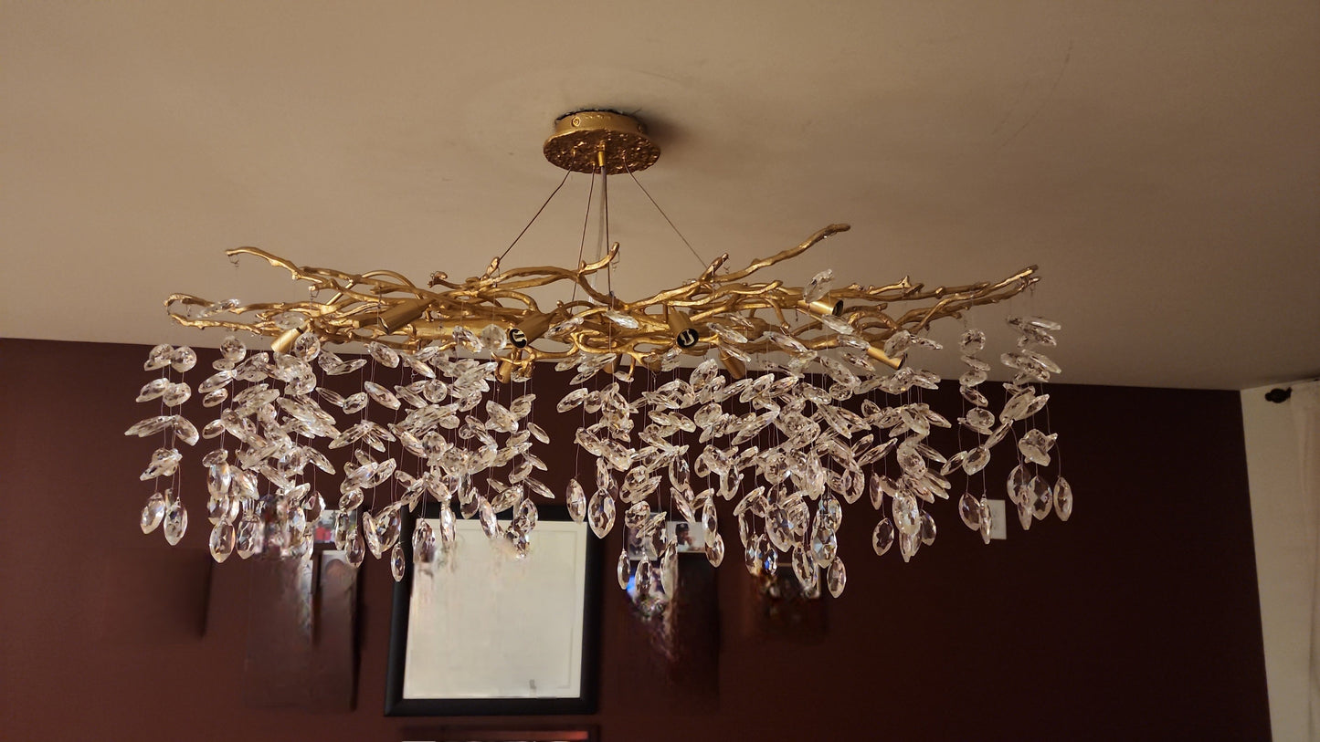 Lustre en Cristal Style Branché Français – Lustre Élégant en Aluminium et Cristal pour Salon et Salle à Manger